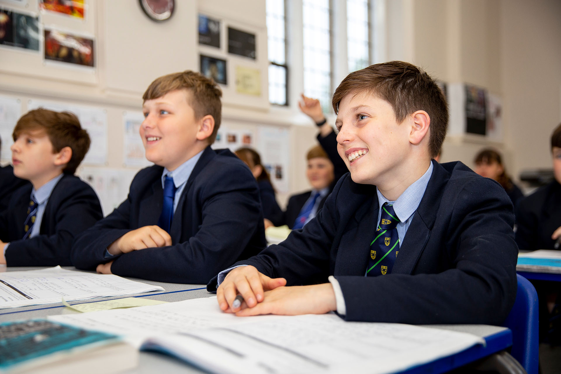 senior boys in lesson smiling